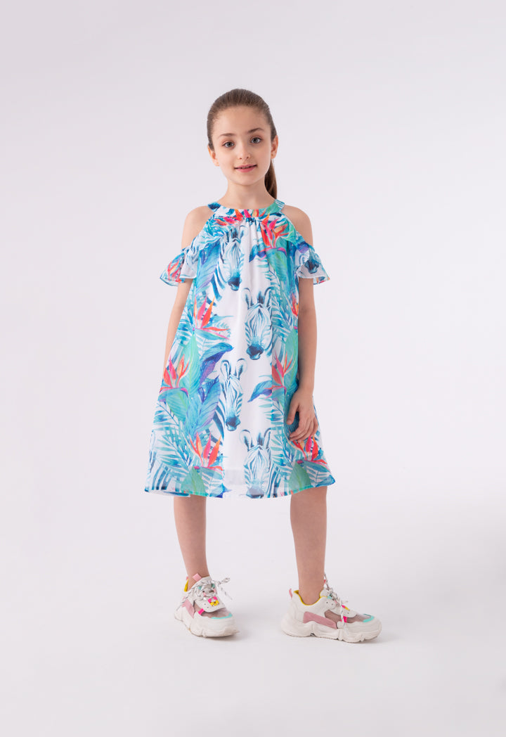 Cold Shoulder Printed Ruffle Dress