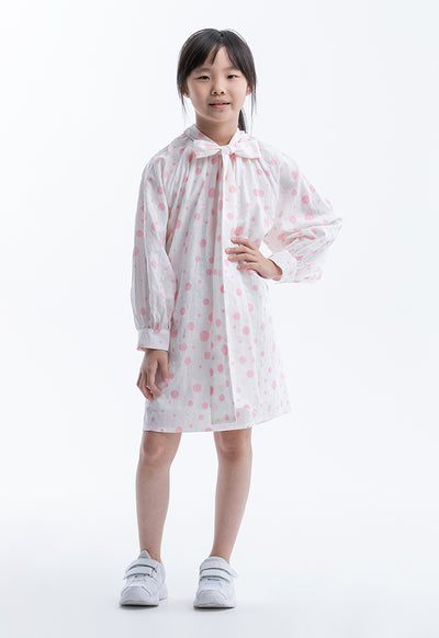 Polka Dots Printed Lantern Sleeves Cotton Blouse