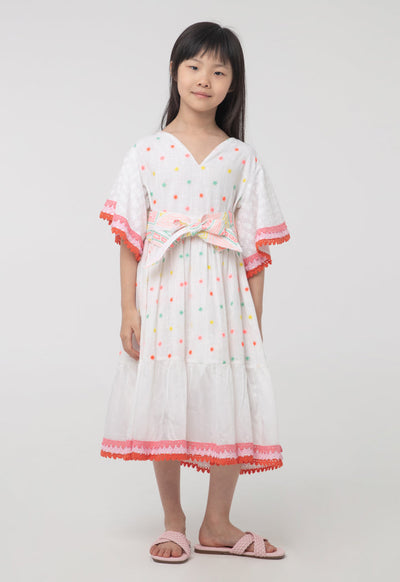 Lace Trim Butterfly Sleeves Embroidered Dress