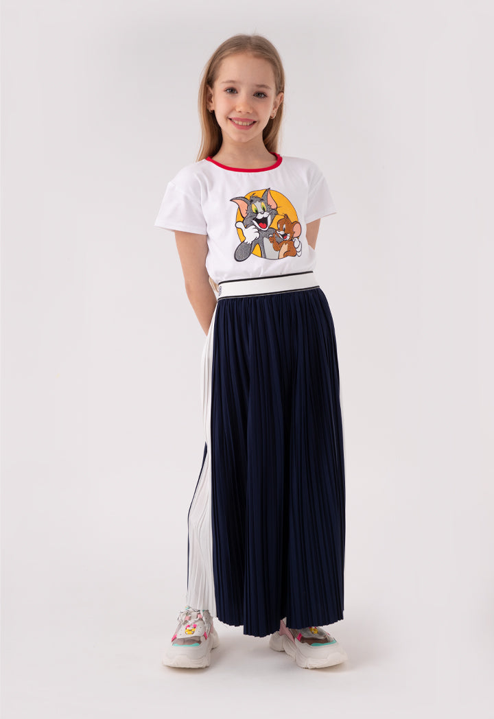 Stripe Edge Exposed Elastic Waistband Pleated Culottes