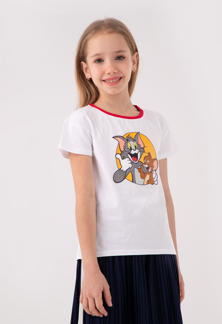 Tom And Jerry Rhinestone Print T-Shirt