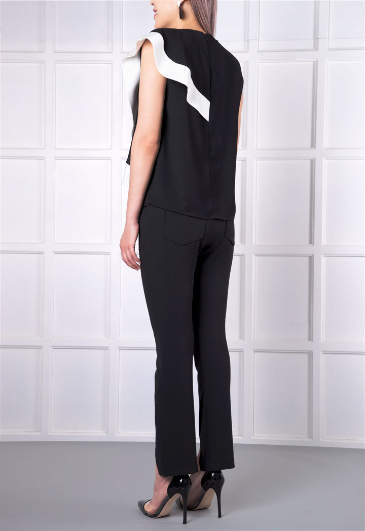 Black Overlap Cuff Pants