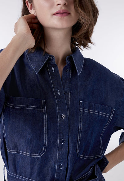 Dark Denim Belted Shirt Dress