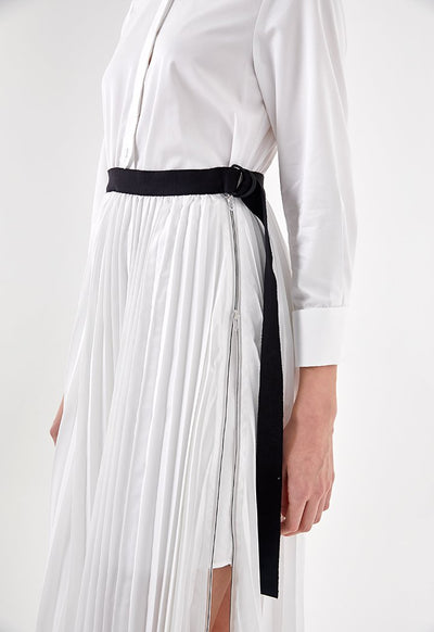 Pleated Wrap Overlay Shirt Dress