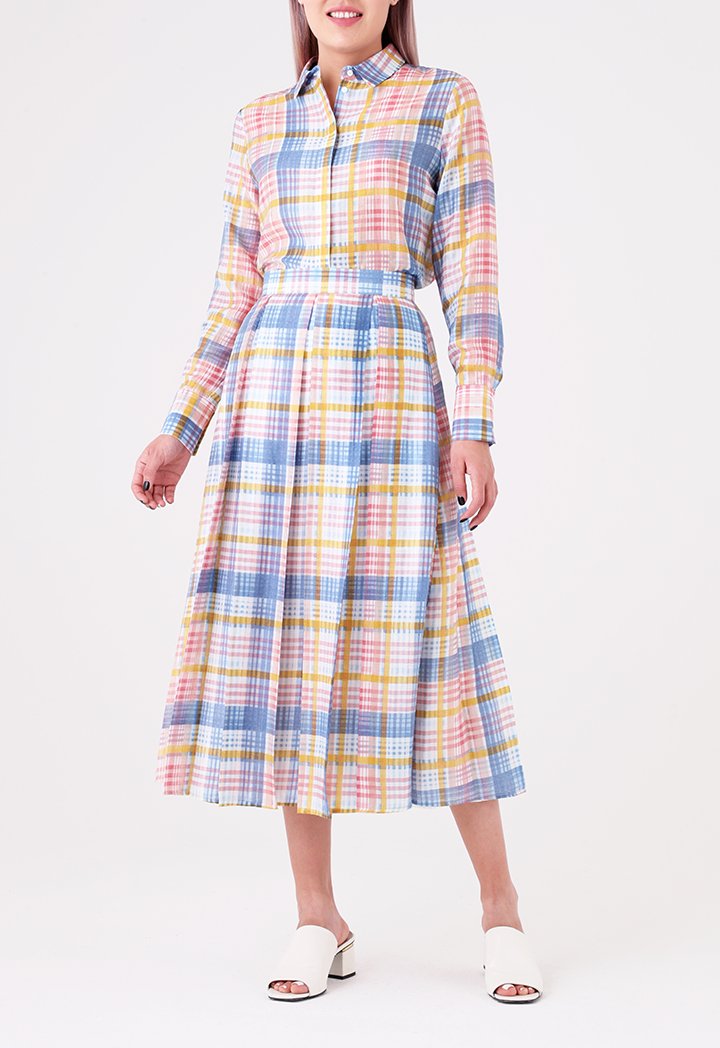 Box Pleated Checkered Skirt