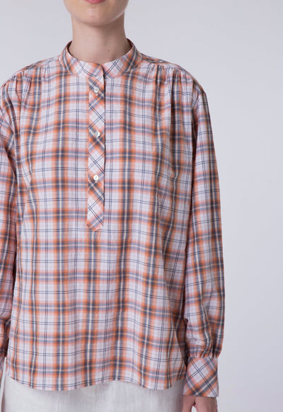 Check Mandarin Collar Shirt