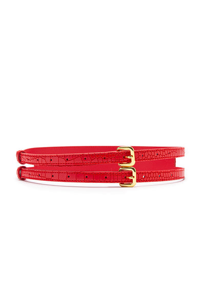 Croc Textured Double Buckle Belt