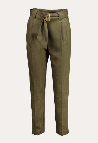 Buckle Belted Linen Trouser