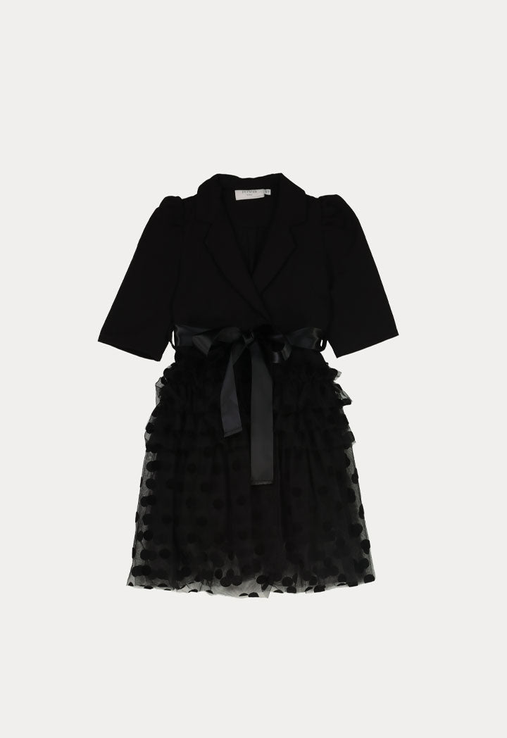 Notched Lapel Collar Belted Dress