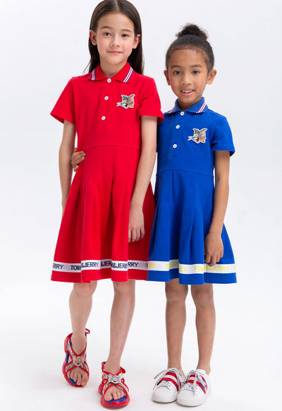 Tom And Jerry Striped Collar Pique Polo Dress