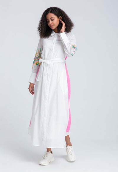 Shirt Collar Embroidered Dress