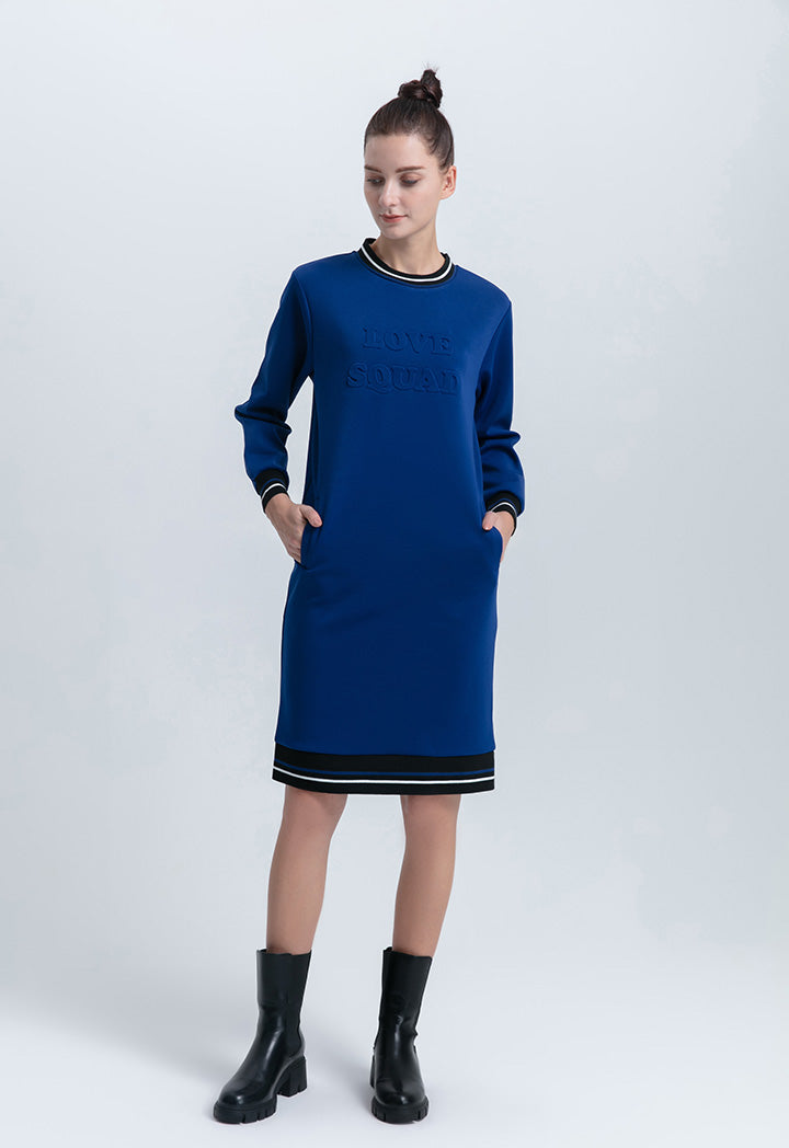 Contrast Ribbed Solid Midi Dress