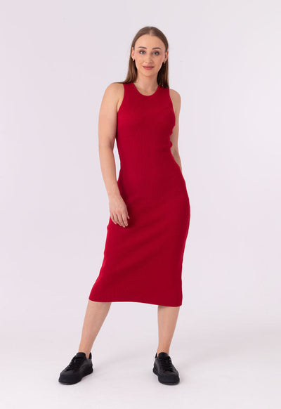 Cross Ribbed Long Basic Sleeveless Dress