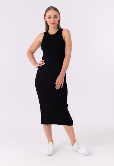 Cross Ribbed Long Basic Sleeveless Dress