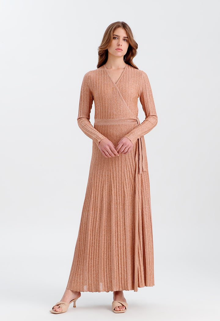 Knitted Textured Solid Tie Dress