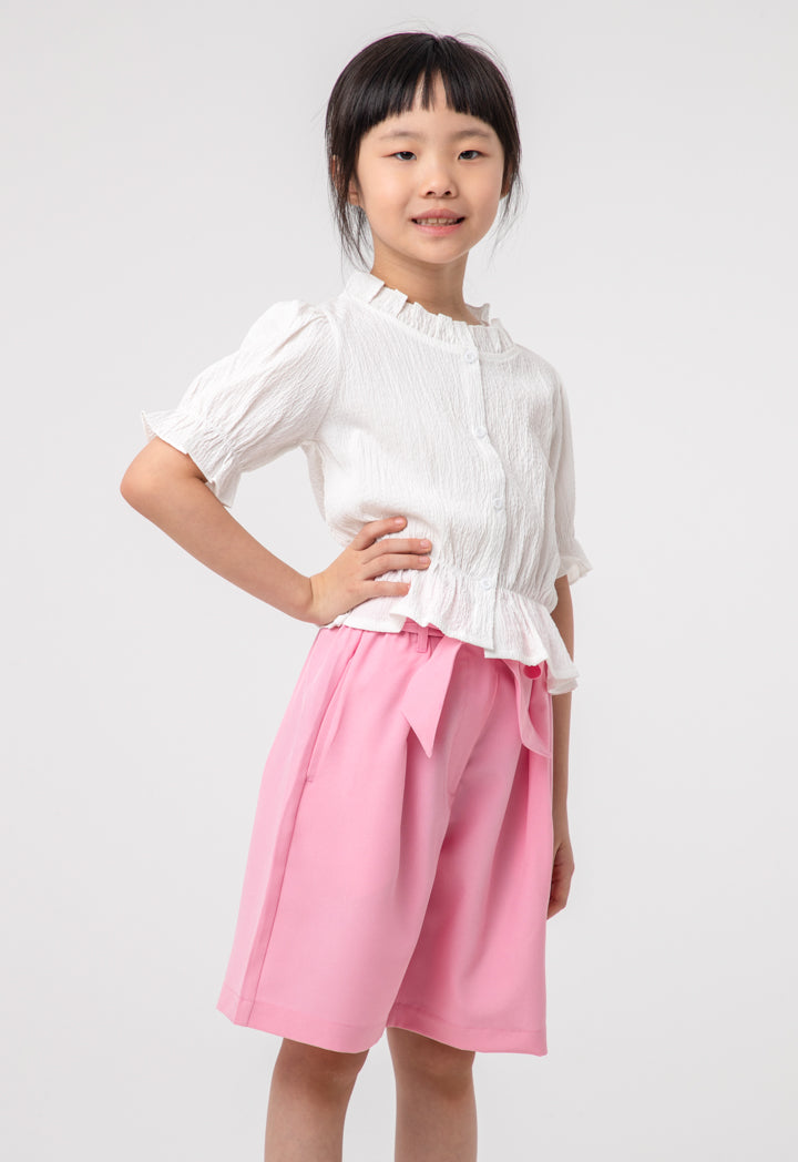 Frill Textured Button Up Crop Top Blouse