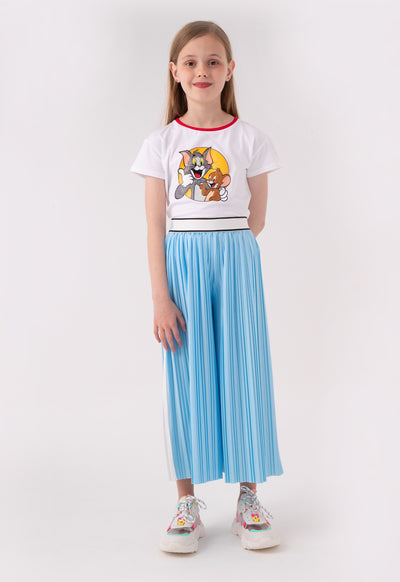 Stripe Edge Exposed Elastic Waistband Pleated Culottes