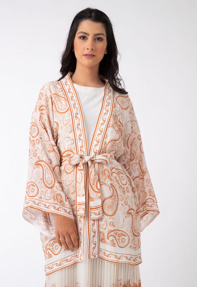 Contrast Paisley Printed Kimono