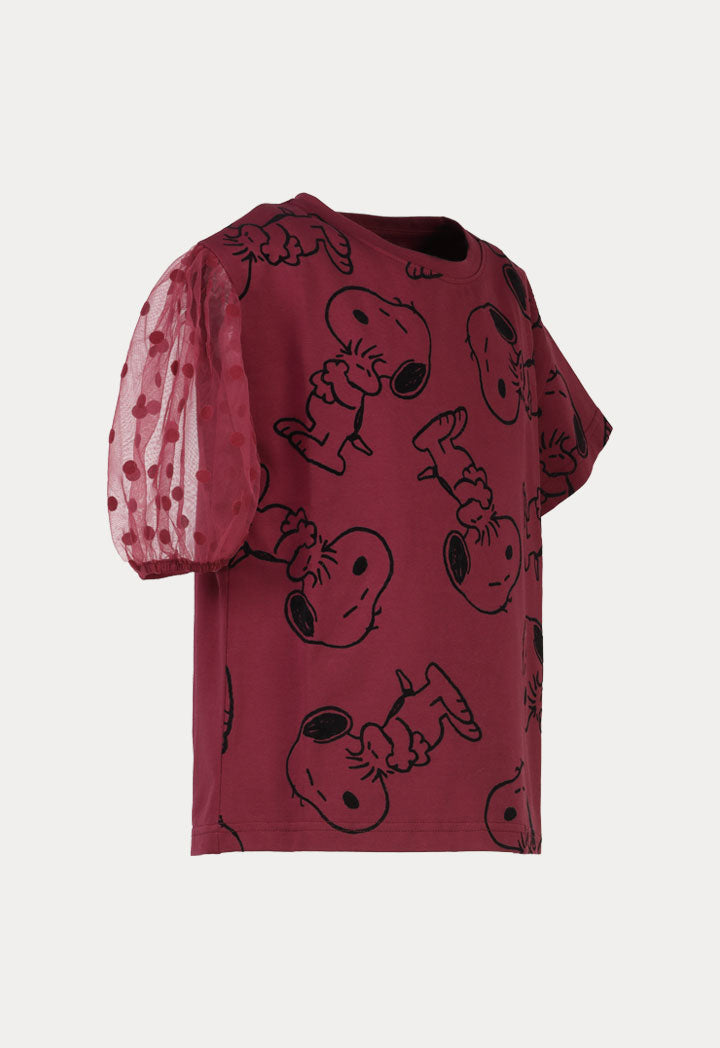 Peanuts Snoopy One Side  Tulle Puff Sleeve Top