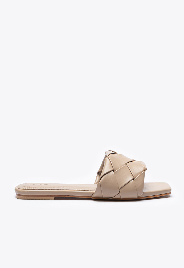 Single Woven Band Flat Slide Sandals