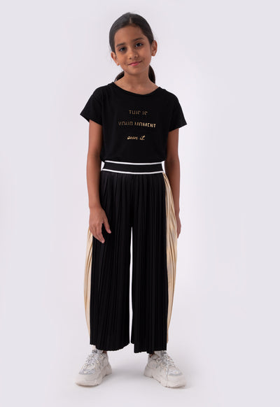 Stripe Elastic Waistband Pleated Culottes