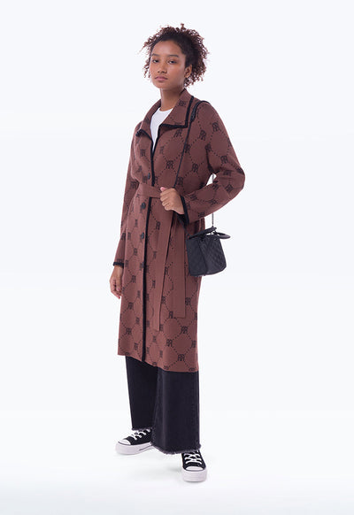 Multicolored Textured Patterned Monogram Long Coat Bisht