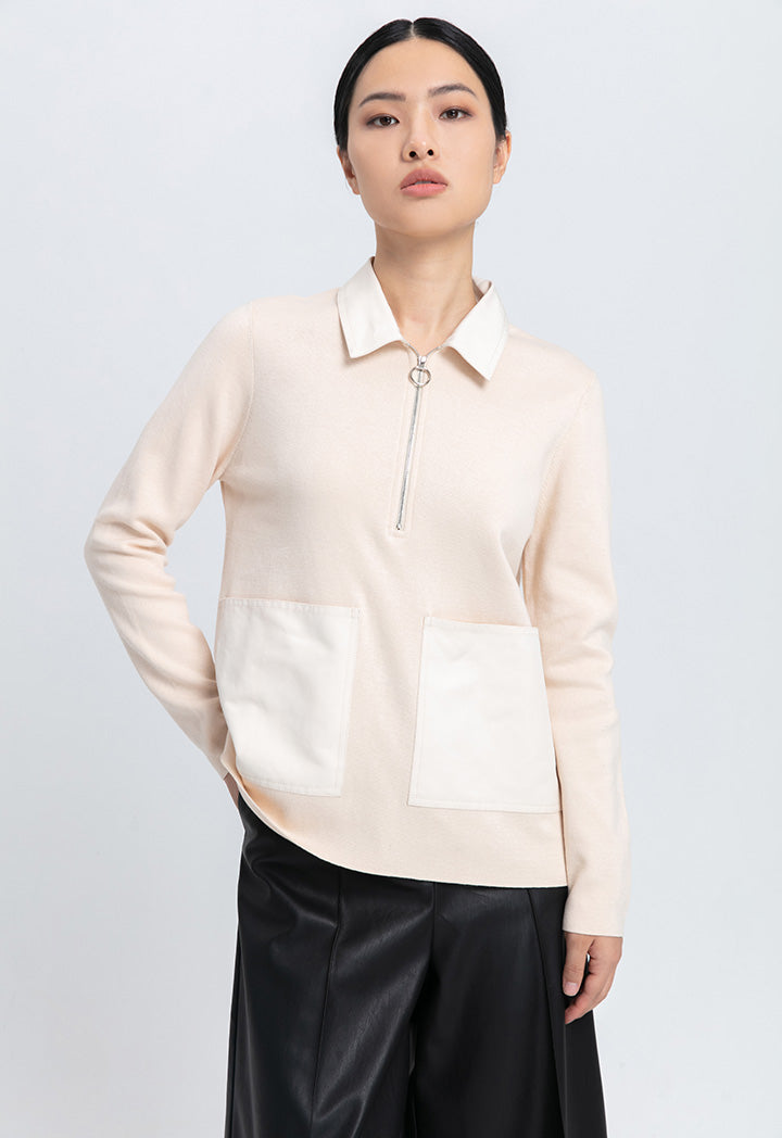 Patch Pocket Knitted Solid Blouse