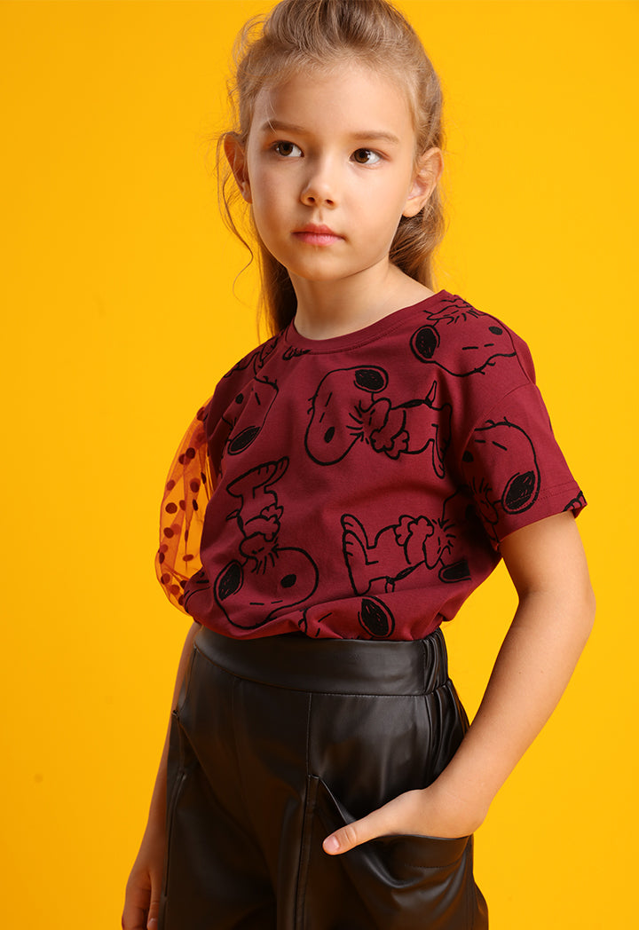 Peanuts Snoopy One Side  Tulle Puff Sleeve Top