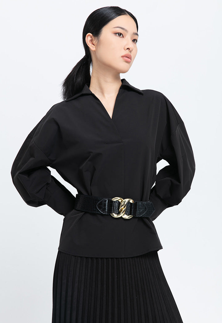 V-Neckline Solid Classic Shirt