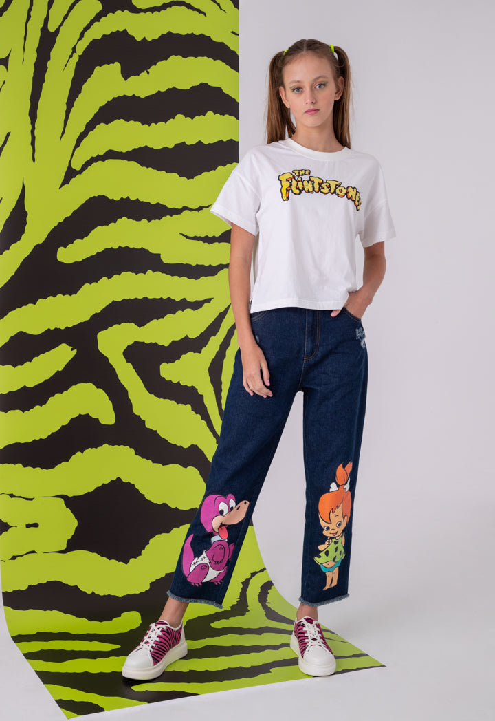 The Flintstones Dino And Pebbles Frayed Hem Denim Pants