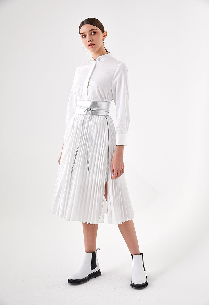 Pleated Wrap Overlay Shirt Dress