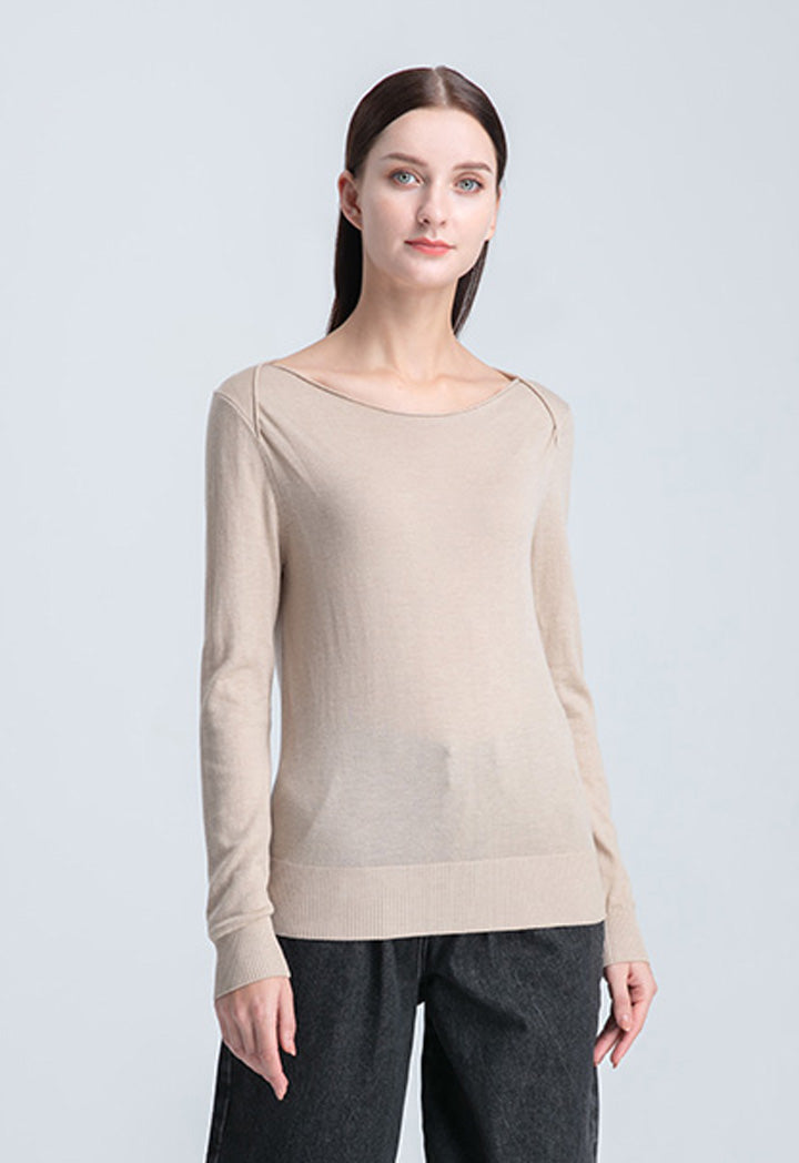 Boat Neck Solid Basic Knitwear