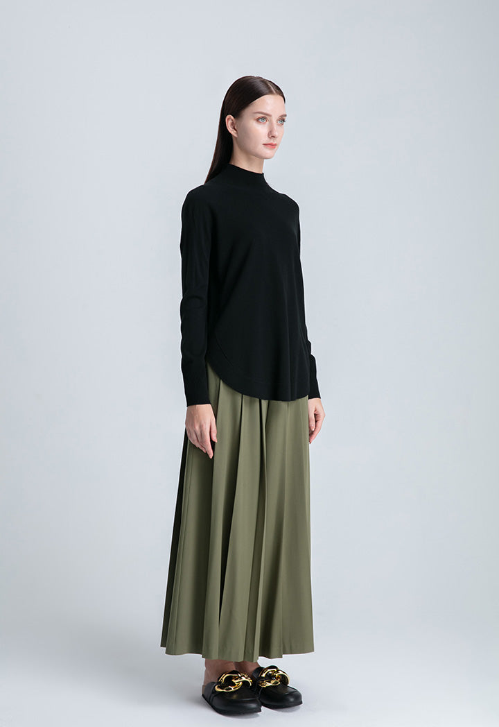 Wide Hem Fold Solid Trouser