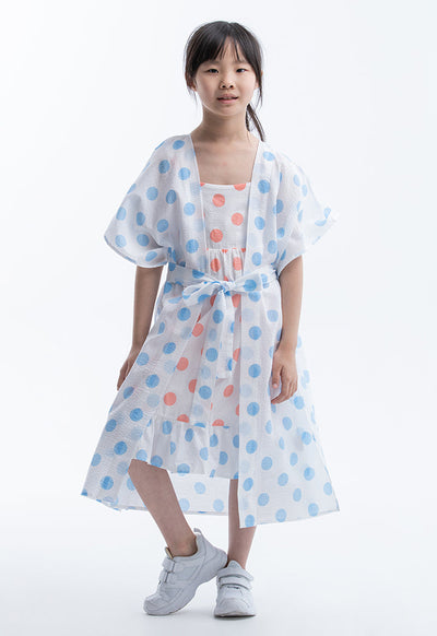 Polka Dot Printed Inner Dress With Kimono Set