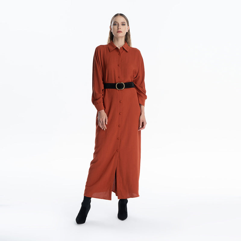 Self Fabric Button Oversized Batwing Maxi Dress