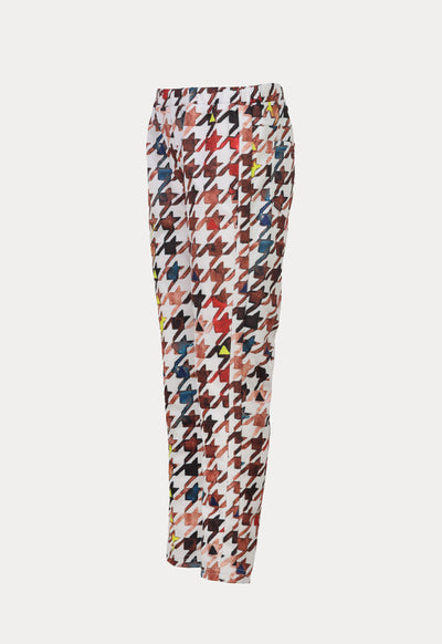 Houndstooth Print Faux Fly Pants