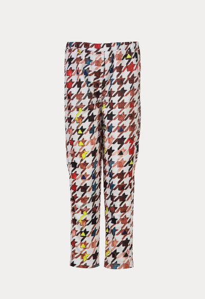 Houndstooth Print Faux Fly Pants