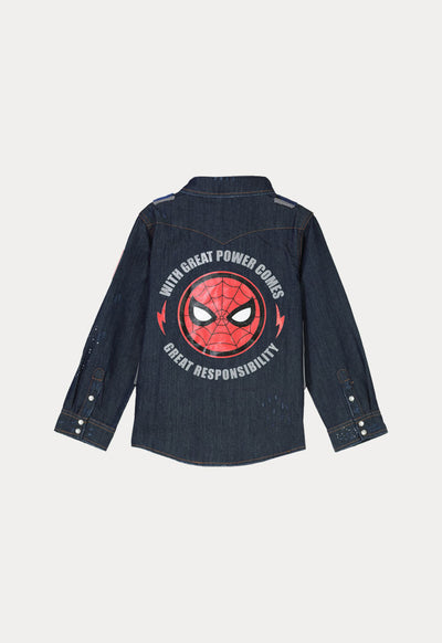 Marvel Spider-Man Plaid Vest Overlay Denim Shirt