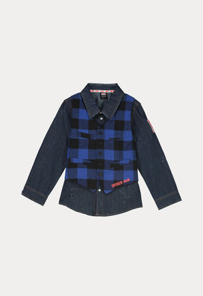 Marvel Spider-Man Plaid Vest Overlay Denim Shirt