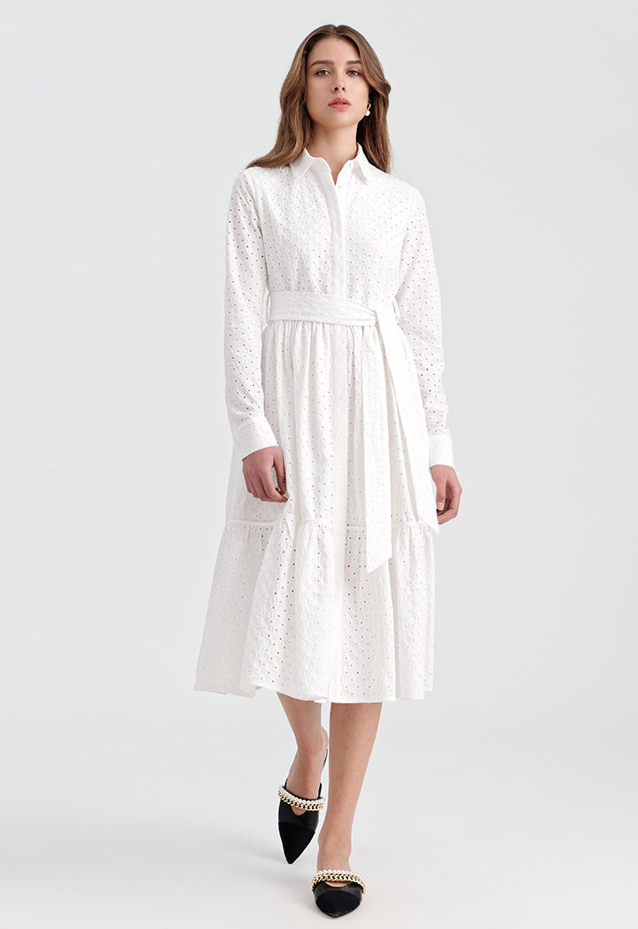 Solid Schiffli Shirt Dress