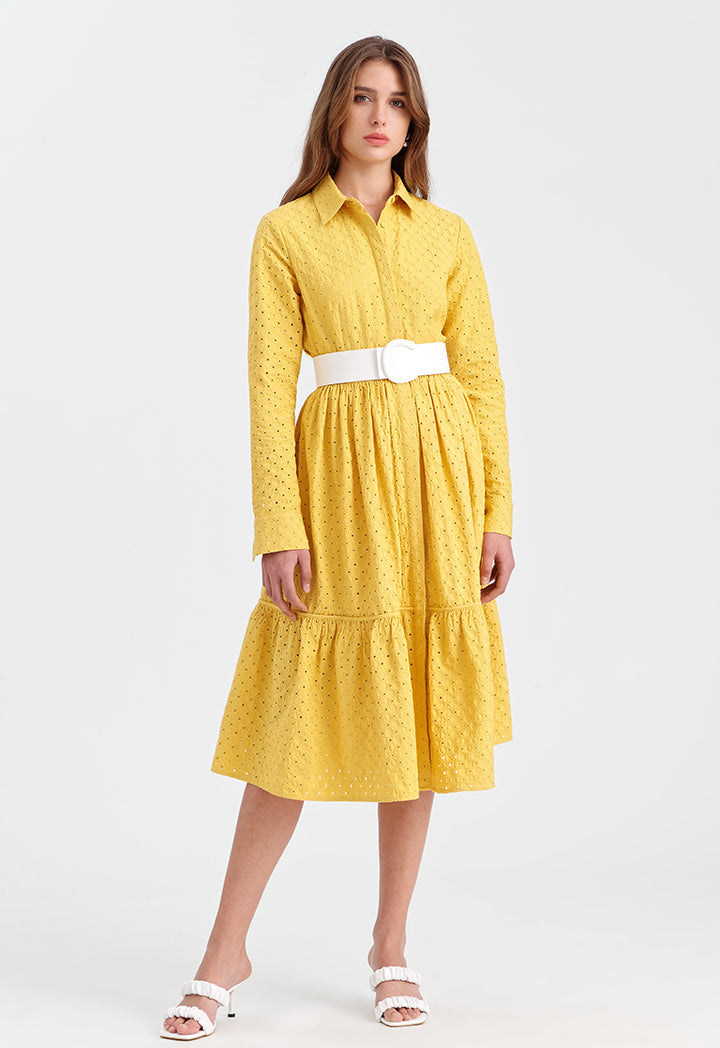 Solid Schiffli Shirt Dress