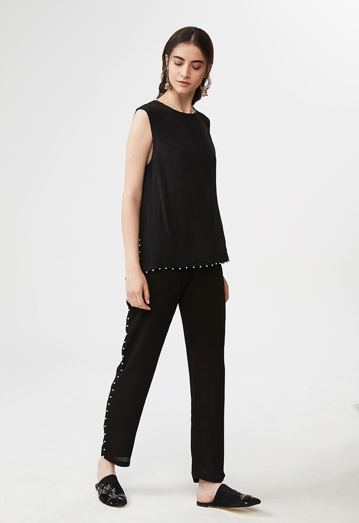 Pearl Embellished Crepe Pants