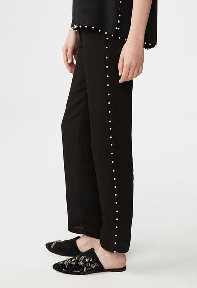 Pearl Embellished Crepe Pants