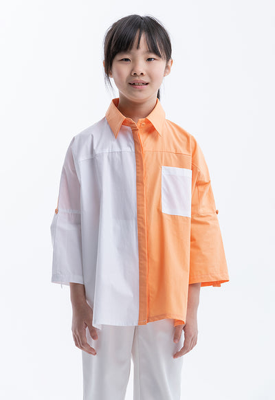 Collared Colorblock Rounded Hem Shirt