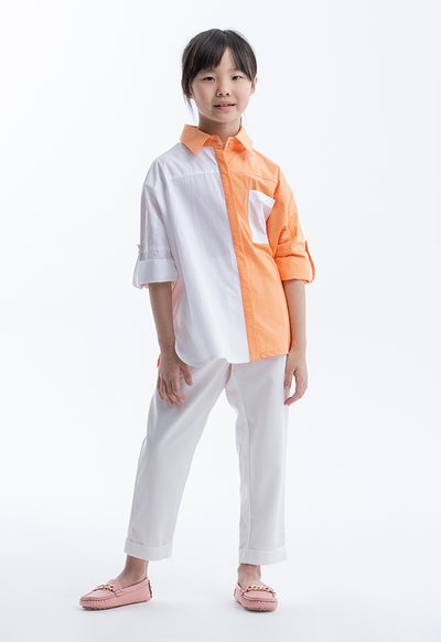 Collared Colorblock Rounded Hem Shirt