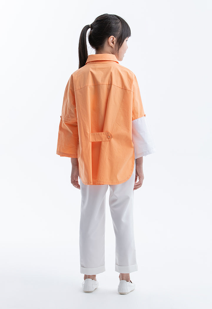 Collared Colorblock Rounded Hem Shirt