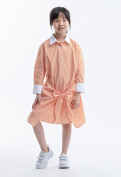 Striped Sleeved Collared Wrap Shirt Dress