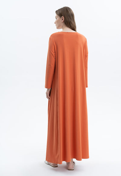 Classic Round Neck Solid Maxi Dress