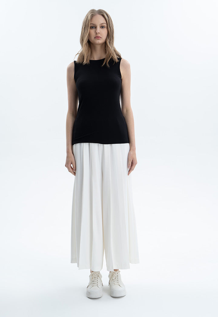 Wide Hem Fold Solid Trouser