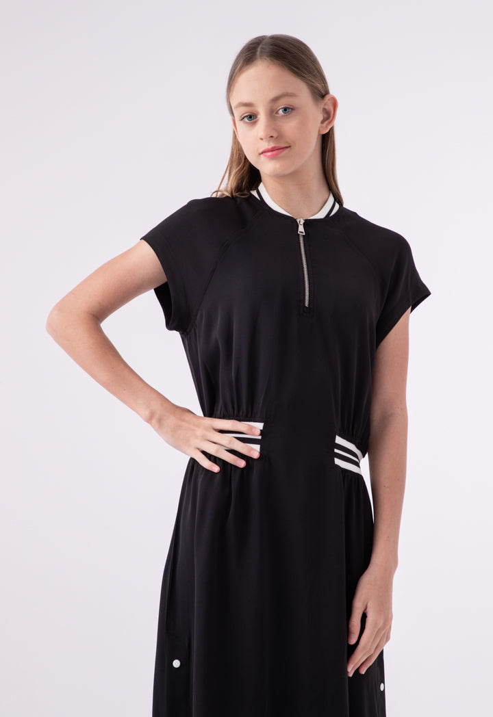 Stand Collar Rib Waist Dress